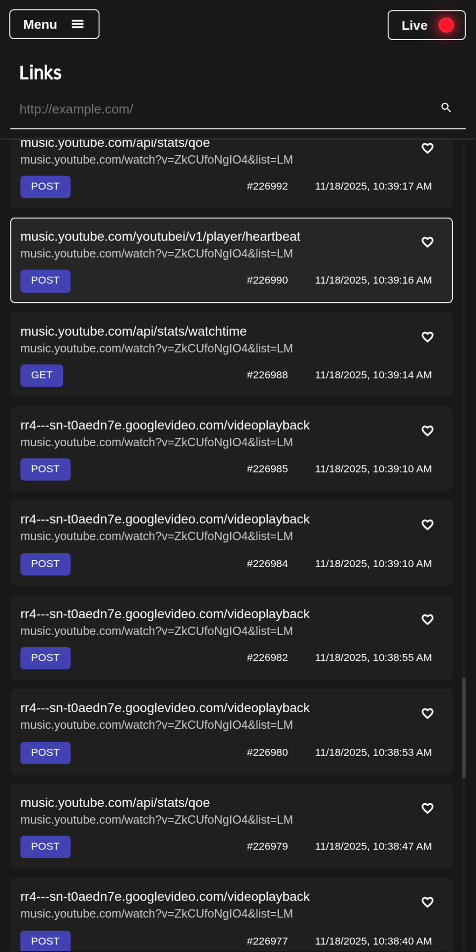 View list of captured web requests on your mobile device